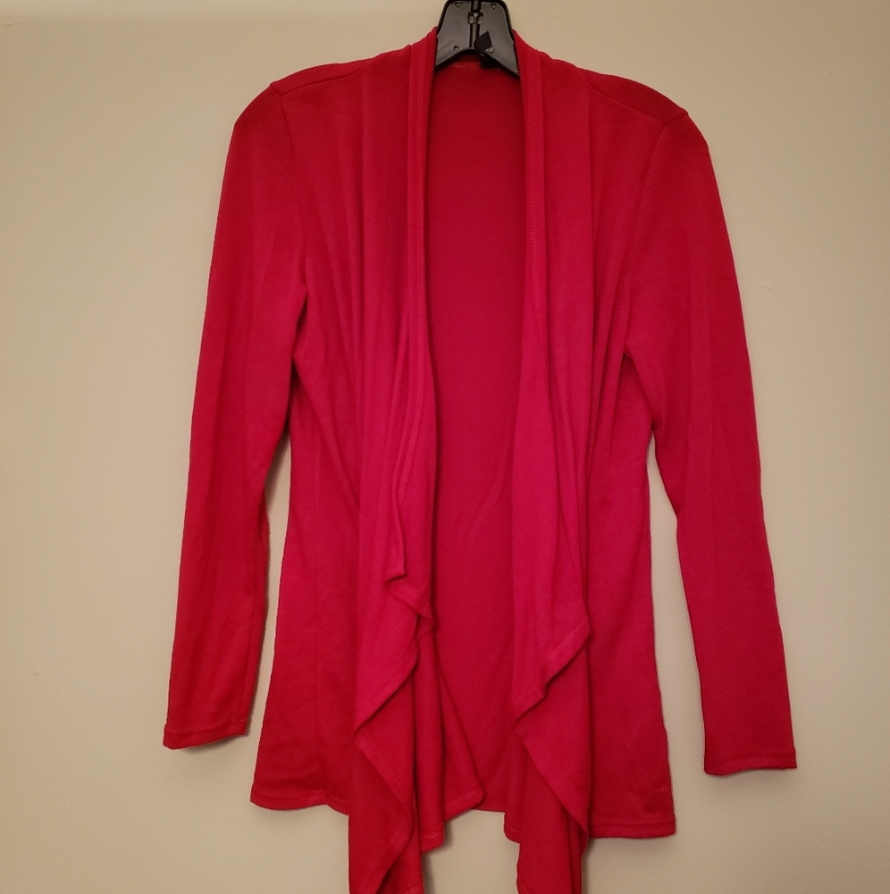 Red draped Open Front cardigan